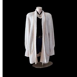 Vintage 80s Long Cardigan XL Cream Oversized Textured Knit Cozy Minimalist